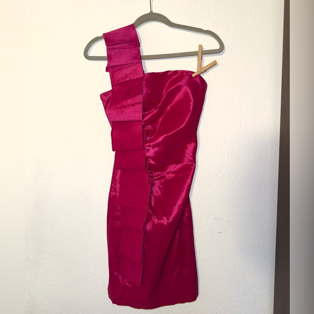 Bold One-Shoulder Magenta Dress